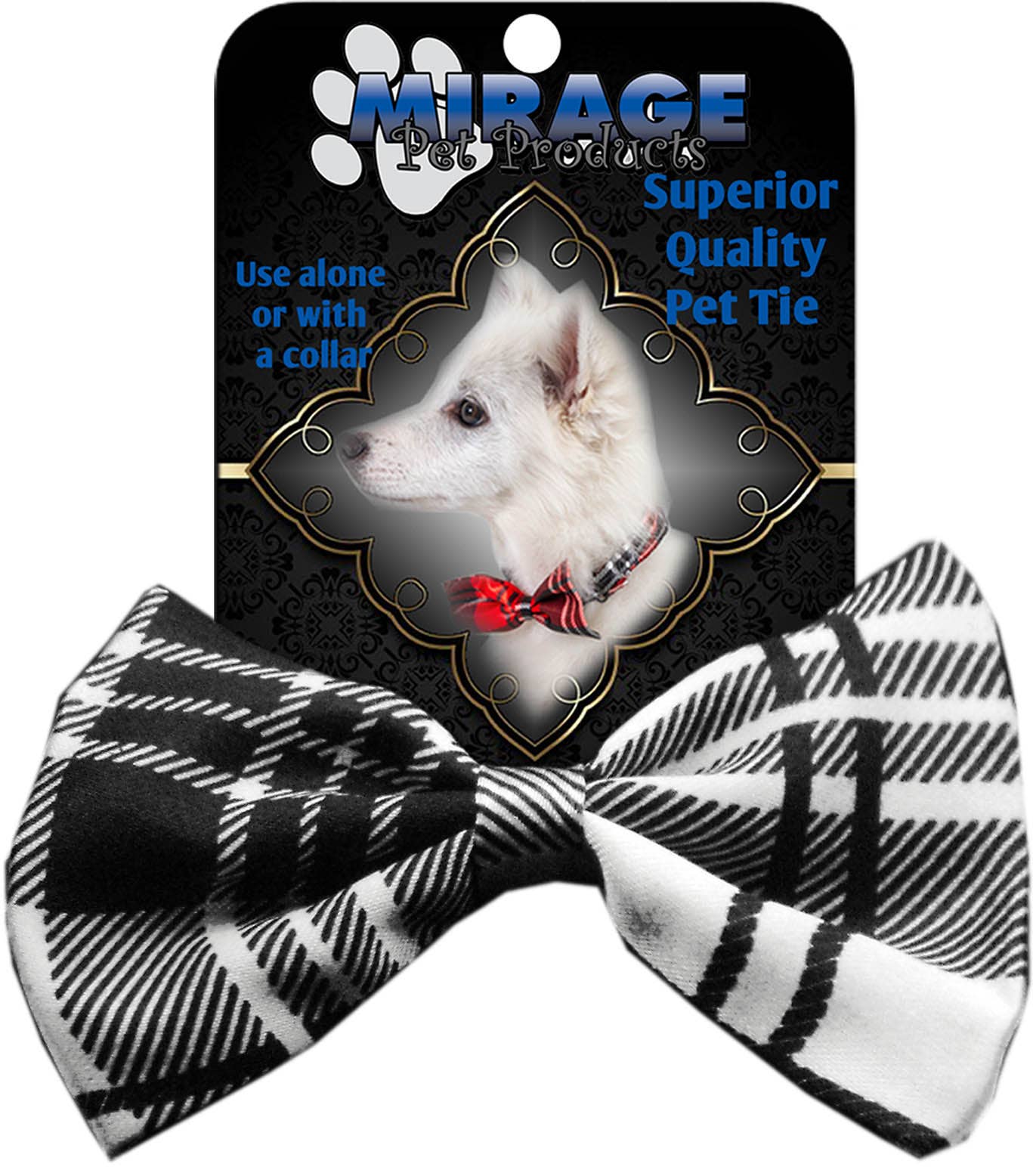 Plaid White Pet Bow Tie